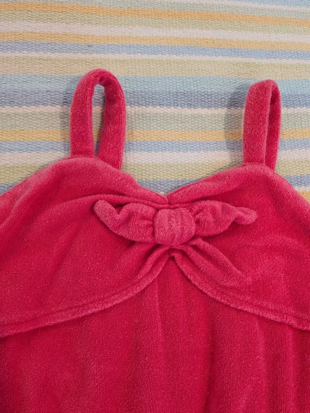 Janie and Jack Girls' Size 7 Pink Terry Cloth Bow Front Swim Cover-Up Romper Poc